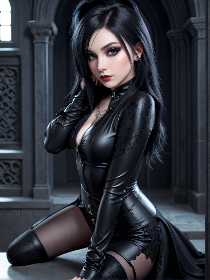 a sexy beautiful black haired gothic girl