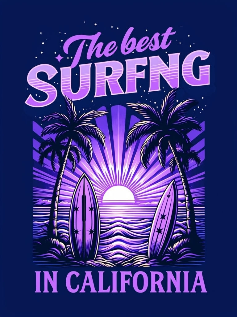 Retro California Surfing Beach Scene T-Shirt