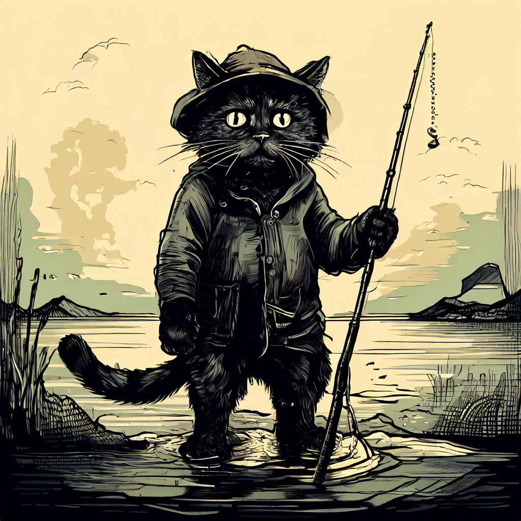 Bipedal black cat that is a fisherman by Sydney Alfonso - Playground