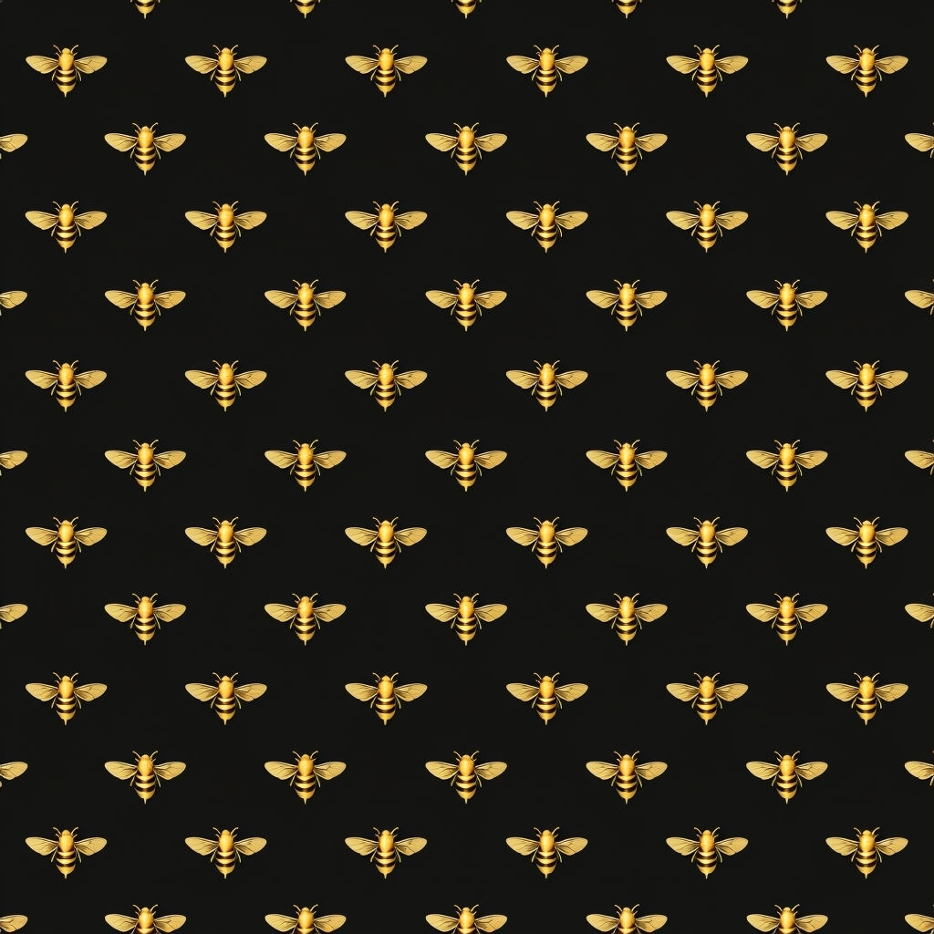 Elegant Golden Bee Pattern on Black Background Seamless Pattern