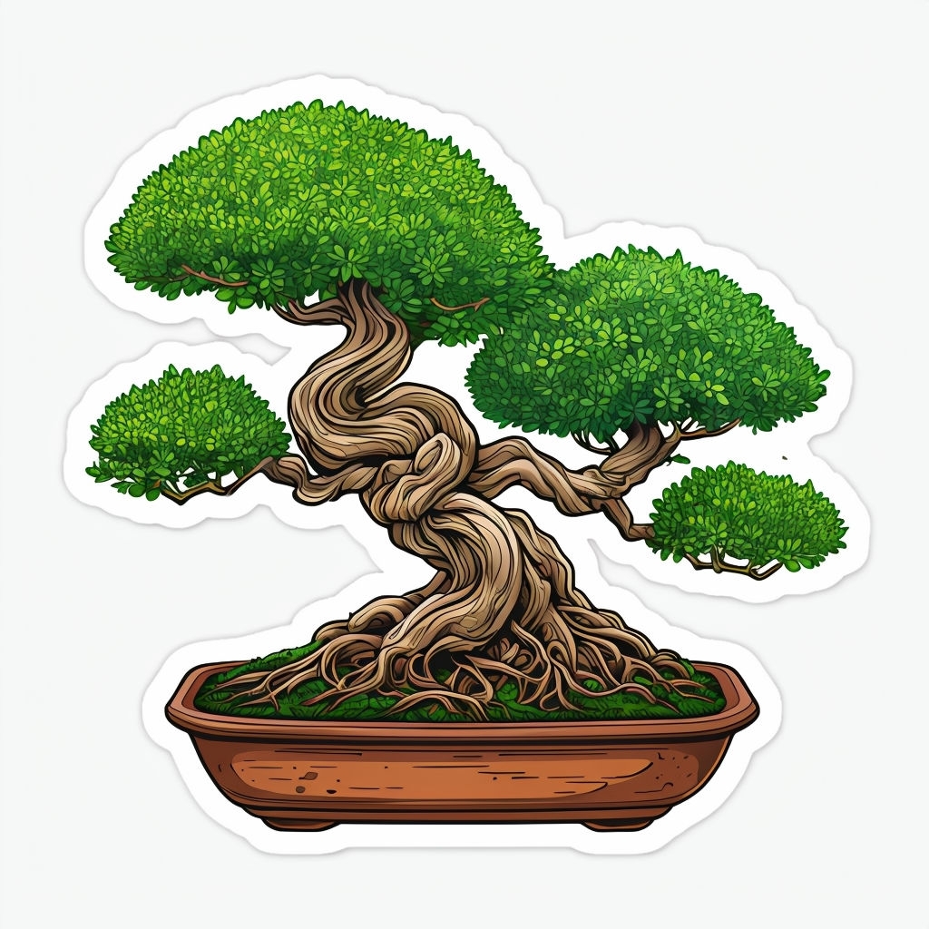 Ornamental Bonsai Tree Cartoon Illustration Decorative Sticker