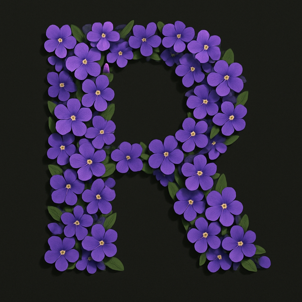 Vibrant Purple Floral 'R' Monogram Art Against Black Background Monogram