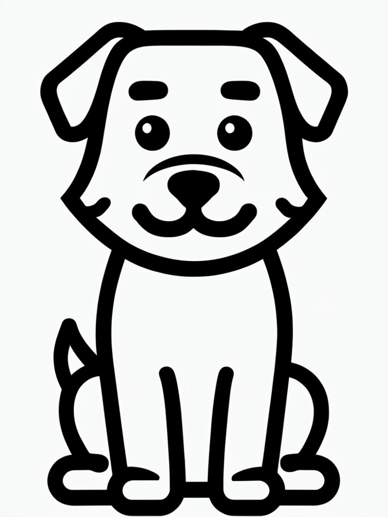 Simple Black Line Drawing of Cheerful Dog Coloring Page