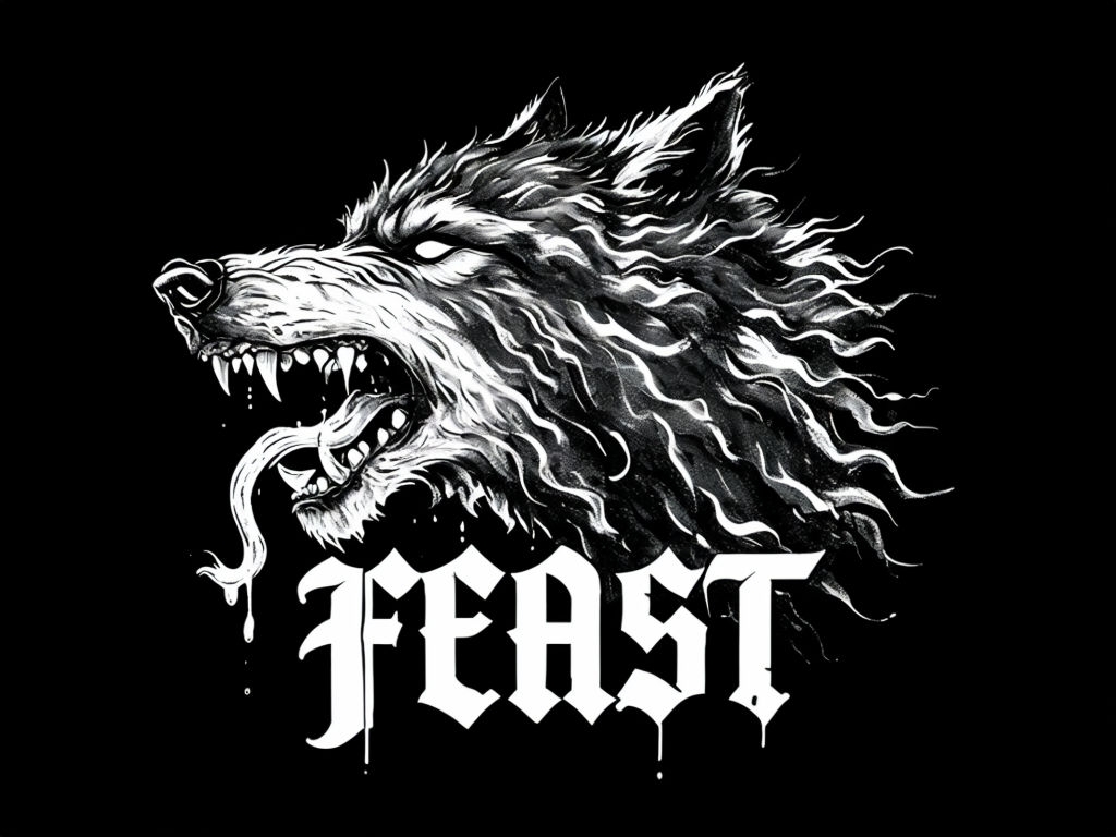 Fierce Monochrome Wolf Head Illustration T-Shirt