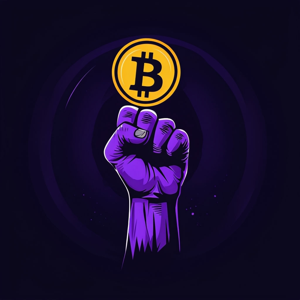 Powerful Clenched Fist Holding Bitcoin Symbol Poster