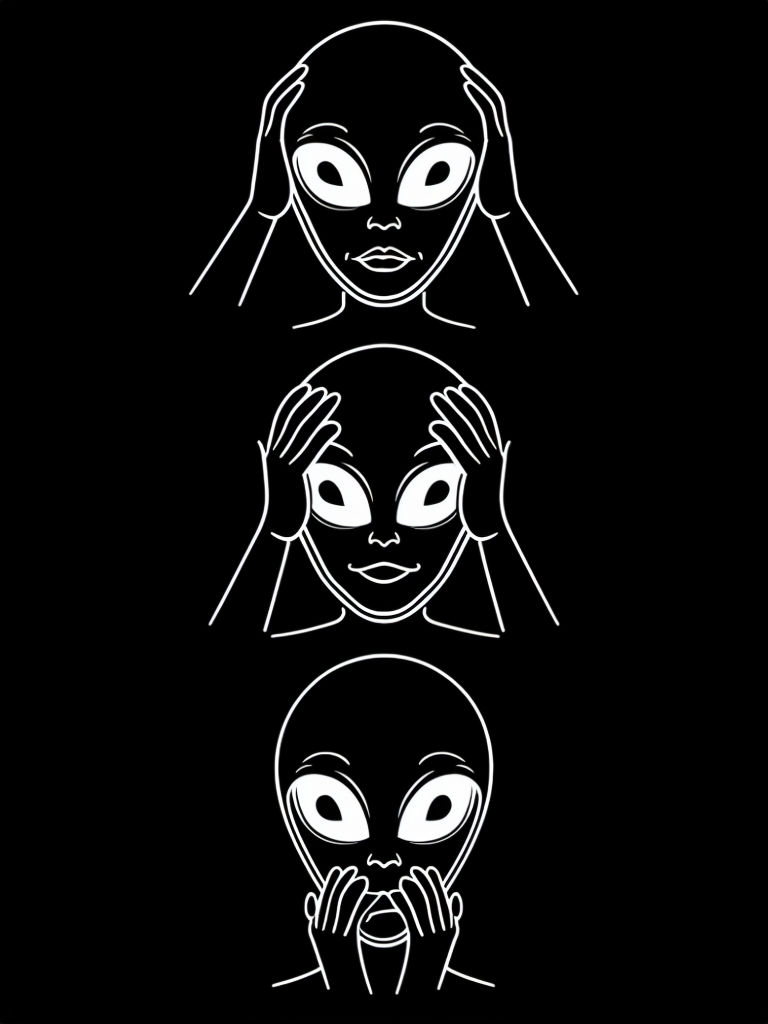 Playful Minimalistic Alien Heads with Evil Gestures T-Shirt