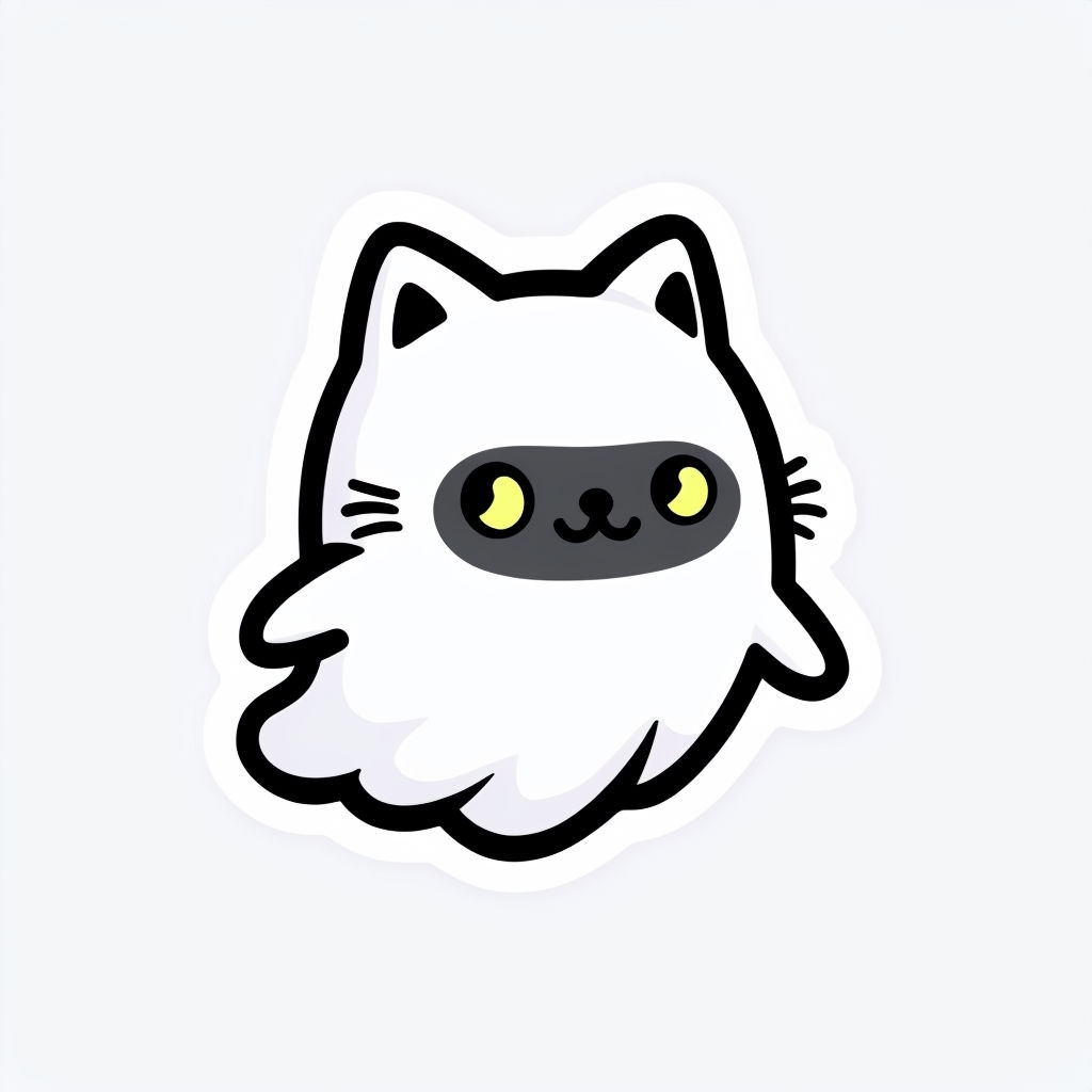 Cute Ghostly Cat Character Cartoon Sticker Design