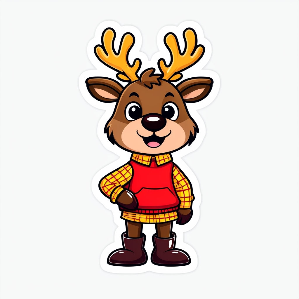 Whimsical Cartoon Reindeer Character with Festive Outfit Sticker