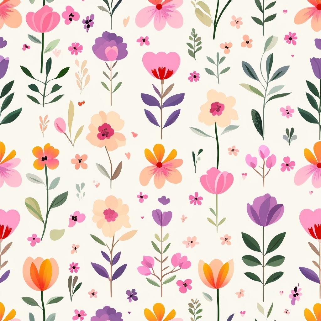 Whimsical Floral Seamless Pattern on Cream Background Design