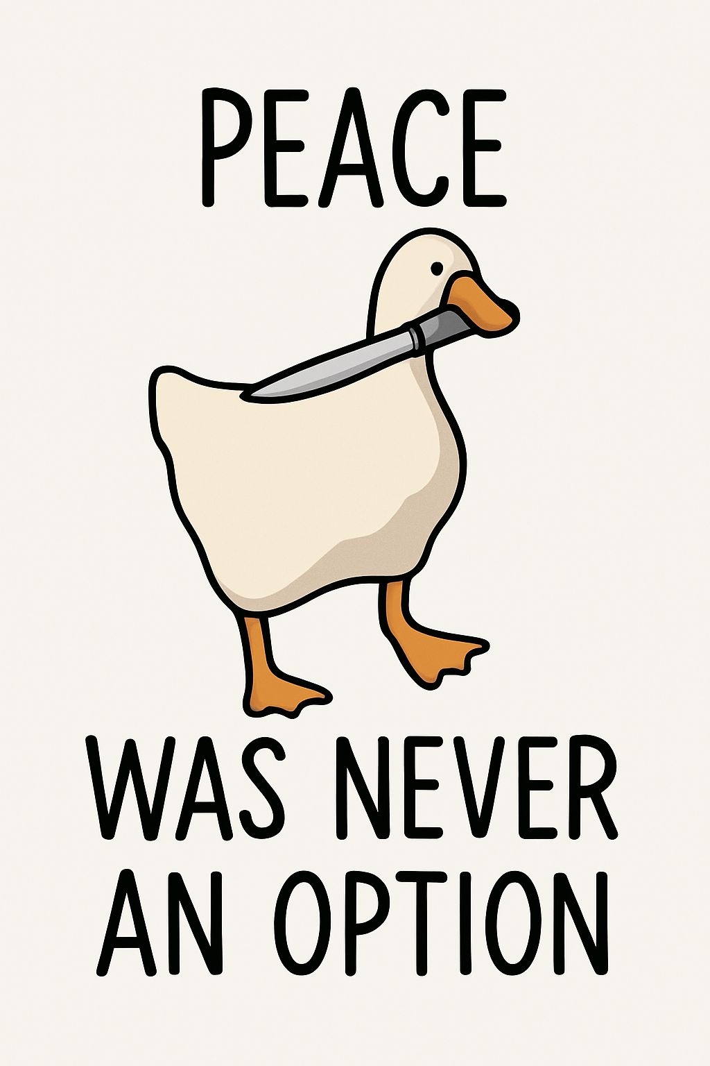 Cartoon Duck with Knife and Bold Peace Message T-Shirt