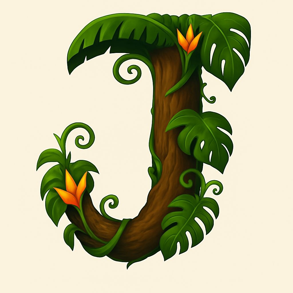 Tropical Letter J Monogram with Vibrant Flora Design