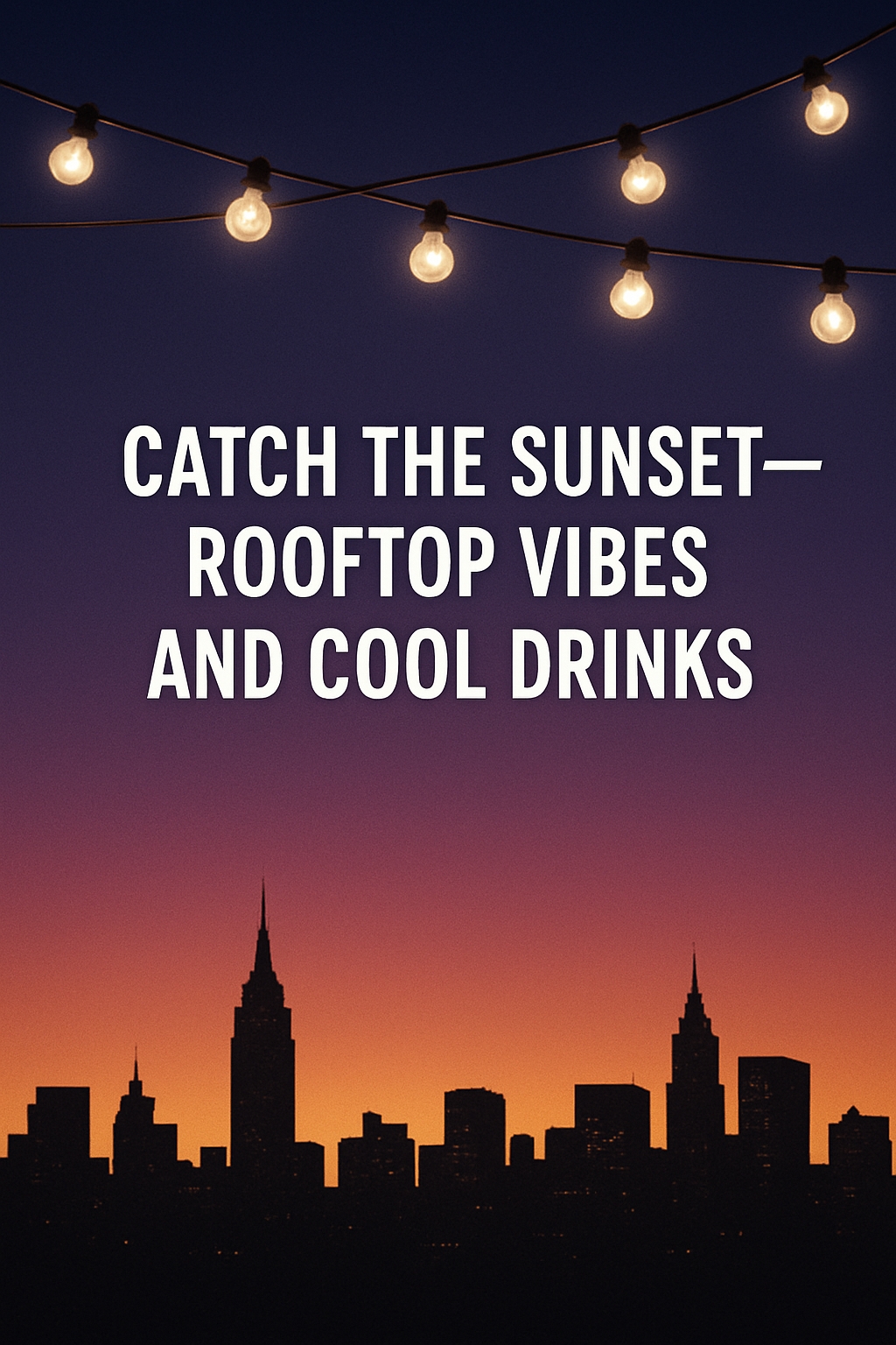 Rooftop Sunset Vibes with City Silhouette Digital Art Card