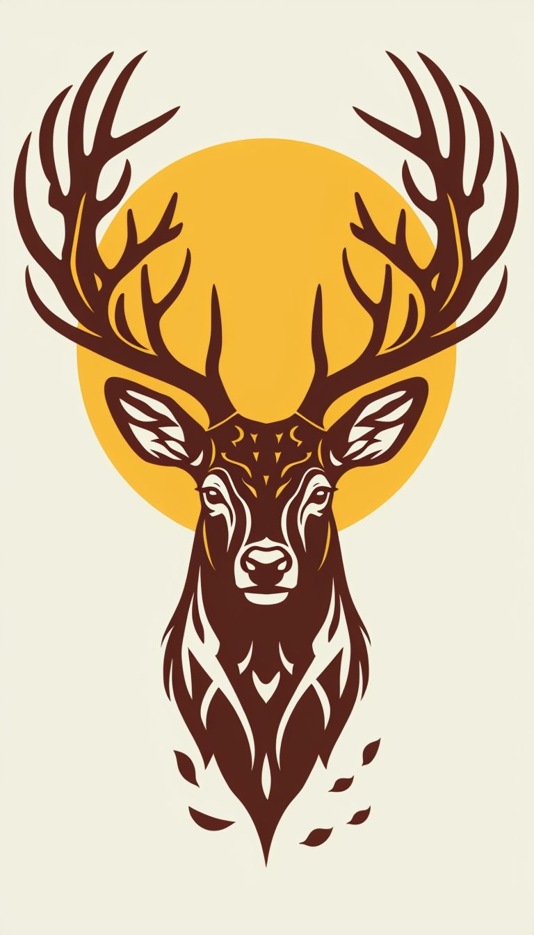 Majestic Stag Head Silhouette with Intricate Antlers Design Mobile Wallpaper