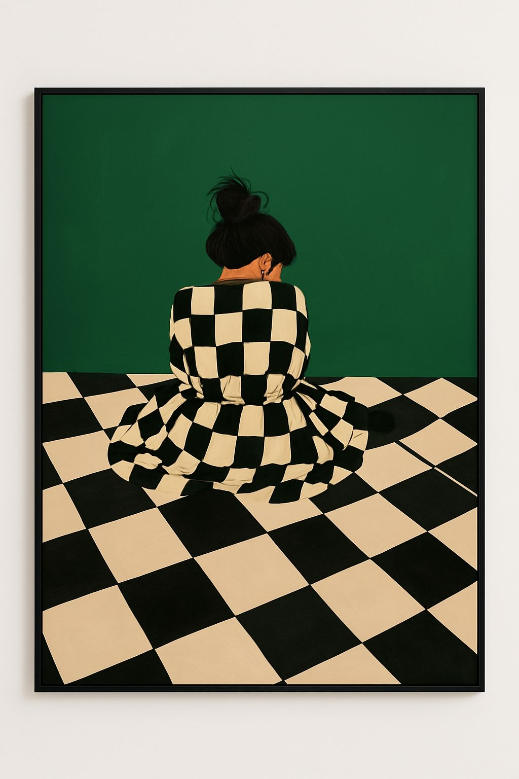 Minimalist Black and White Checkered Dress Illustration T-shirt