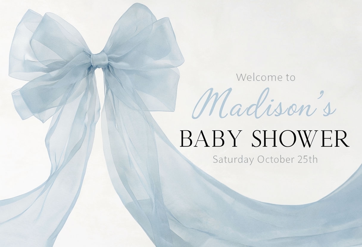 Elegant Watercolor Blue Bow Baby Shower Invitation Sign
