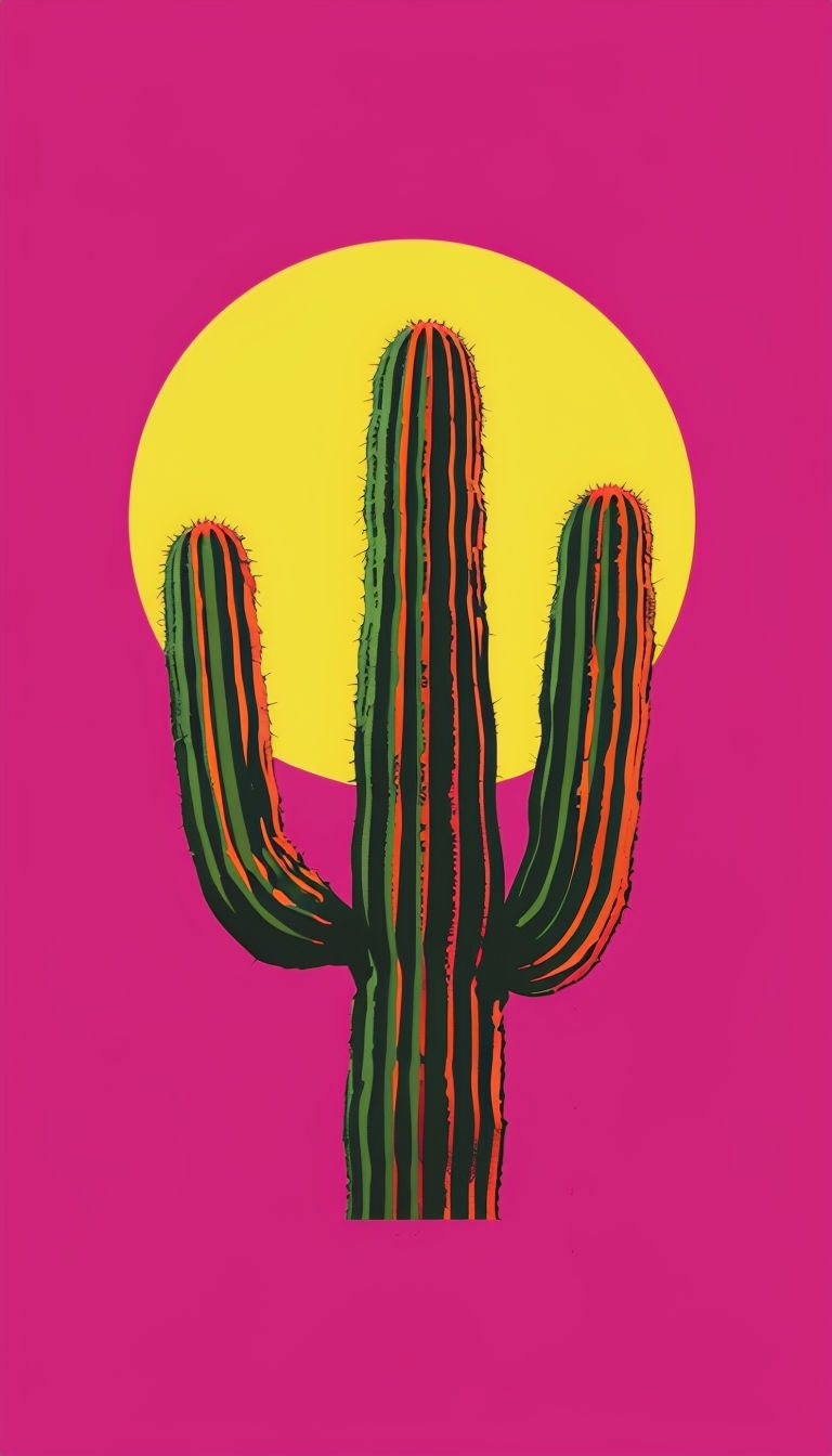Minimalist Saguaro Cactus Vector on Vibrant Magenta Background Phone Case Cover