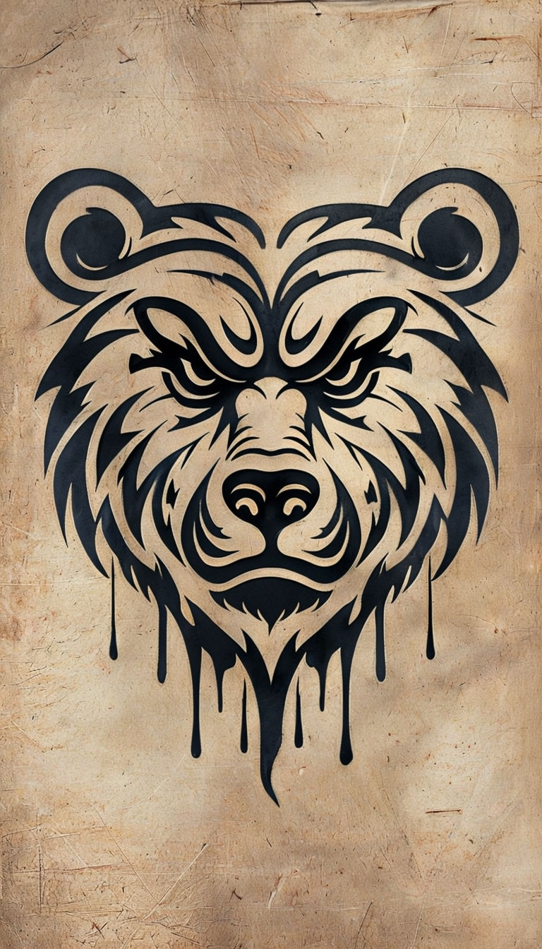 Tribal Bear Face Tattoo Design on Aged Background Phone Case Cover