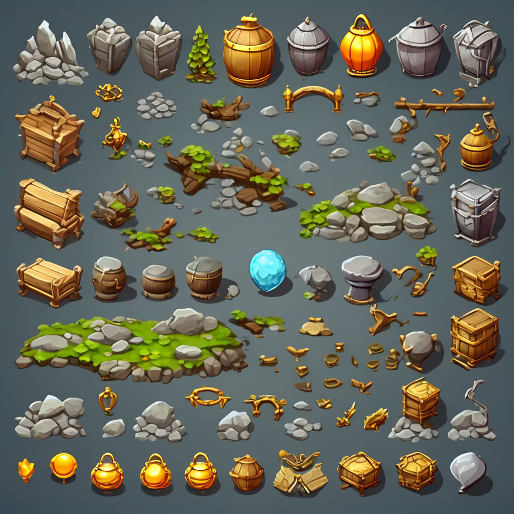 2d top-down game (sprite sheet) art of a huge objects on a (... by ...