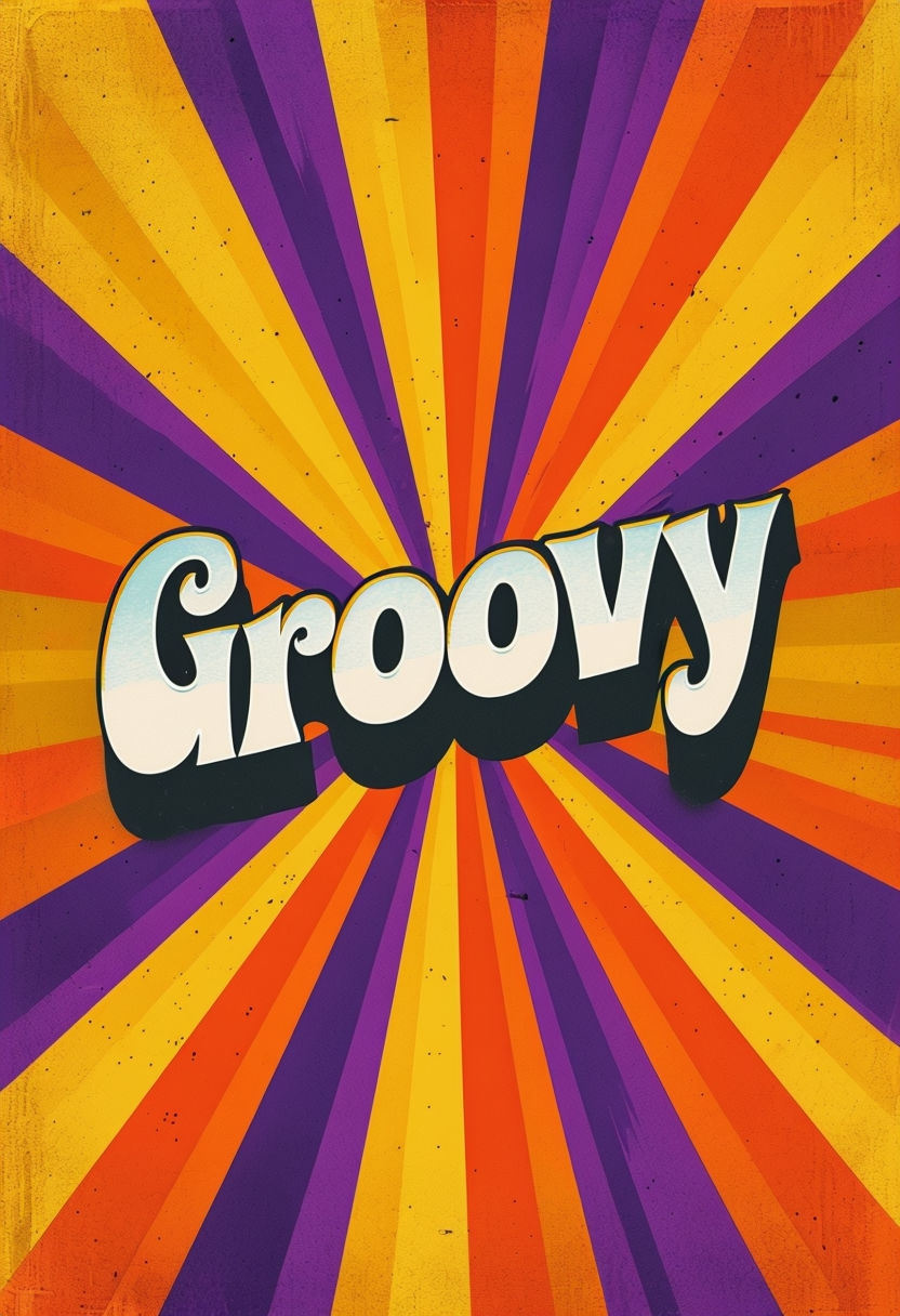 Vibrant Retro Groovy Typography with Sunburst Stripes Poster