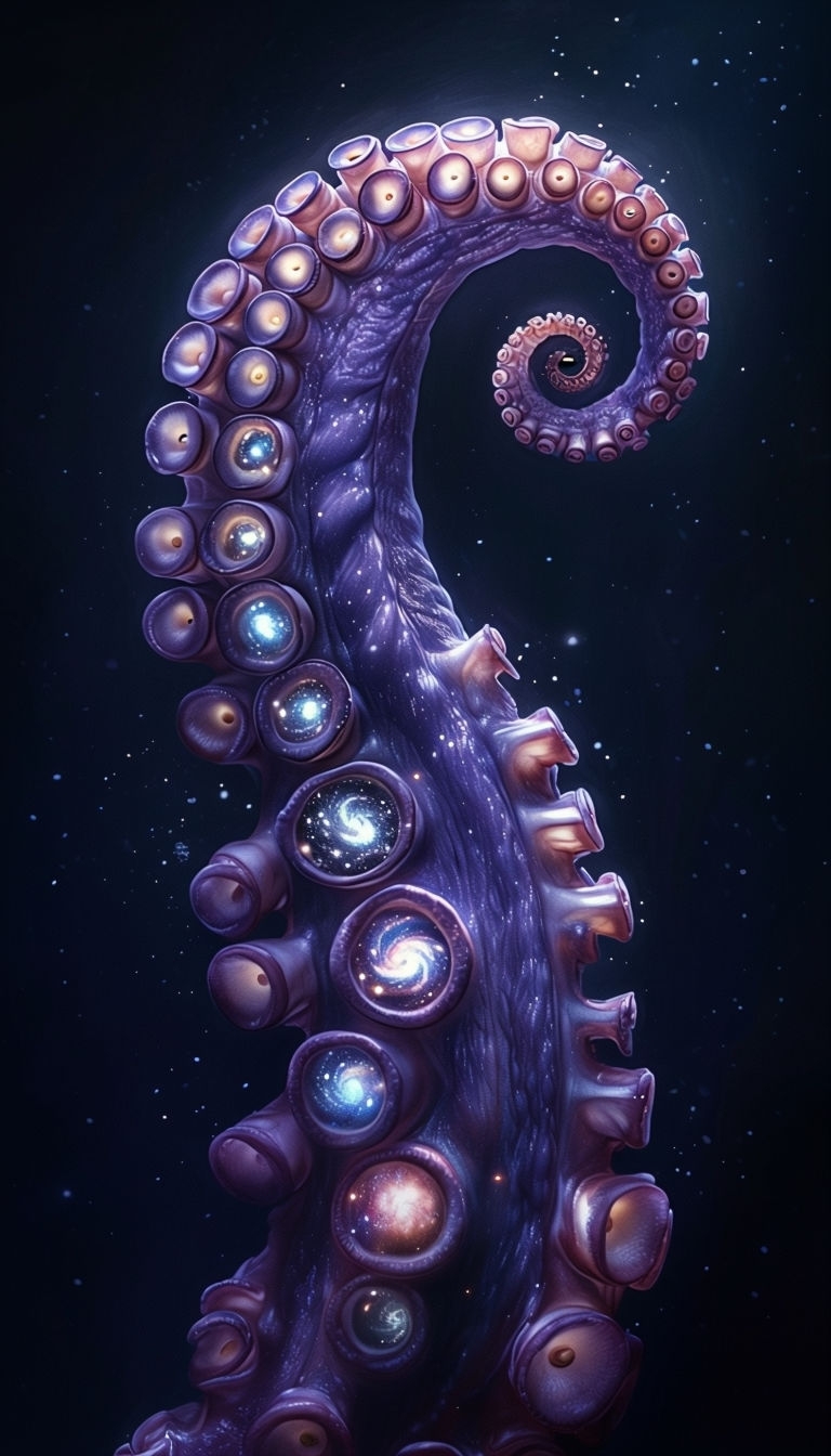 Galactic Octopus Tentacle in Cosmic Purple Digital Art Mobile Wallpaper