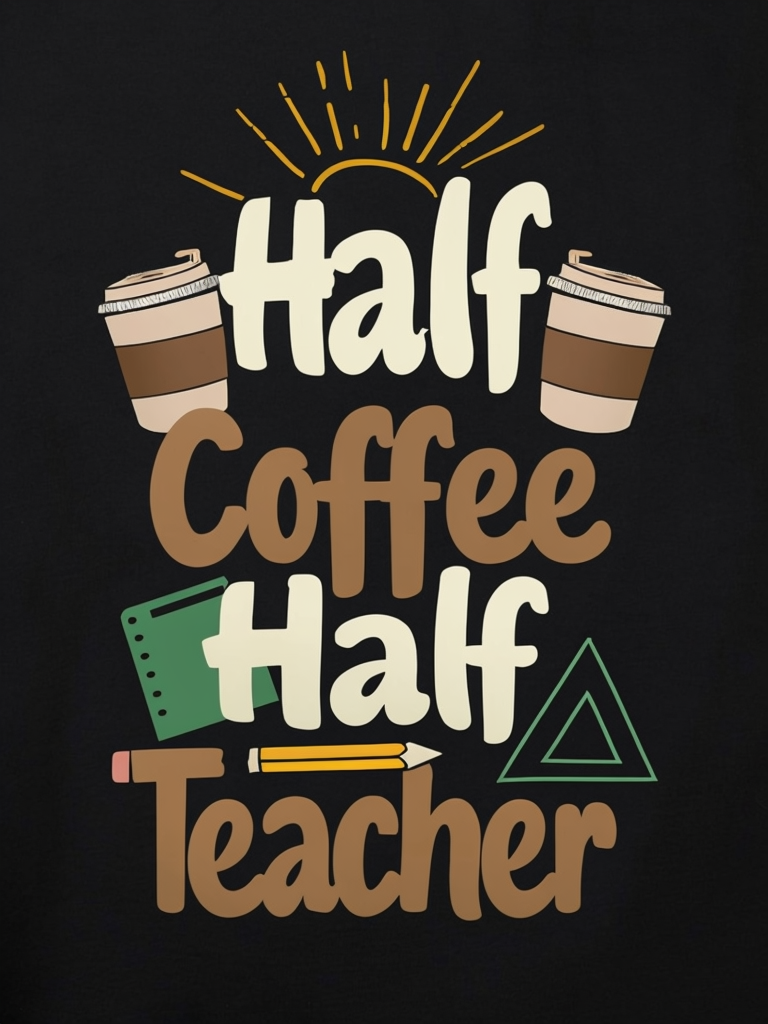 Half Coffee Half Teacher Humorous Graphic Design