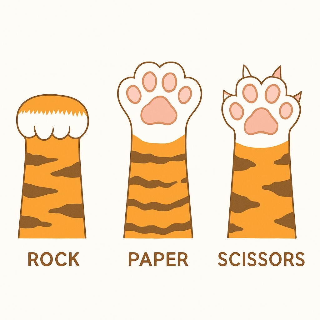 Playful Cartoon Tiger Paw Prints Rock Paper Scissors T-shirt