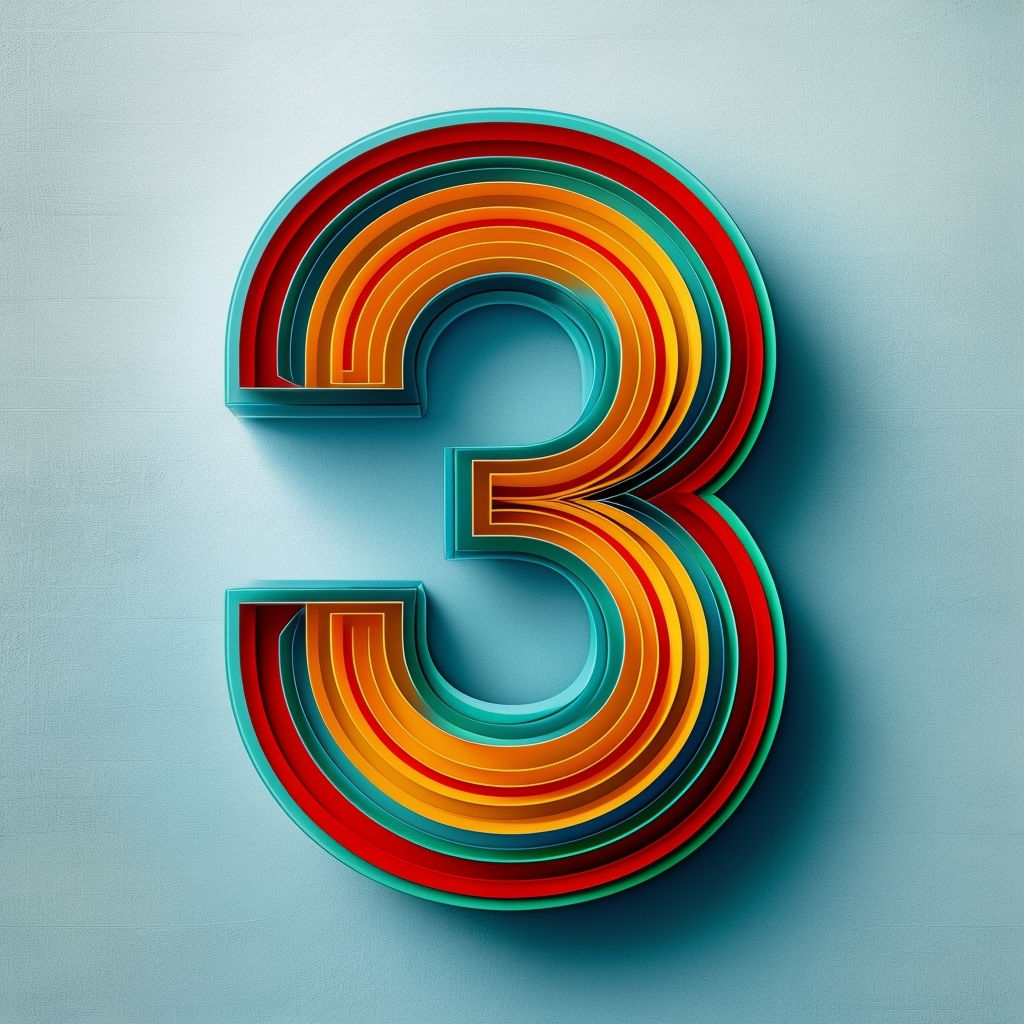Vibrant 3D Layered Number Three Digital Artwork Sticker