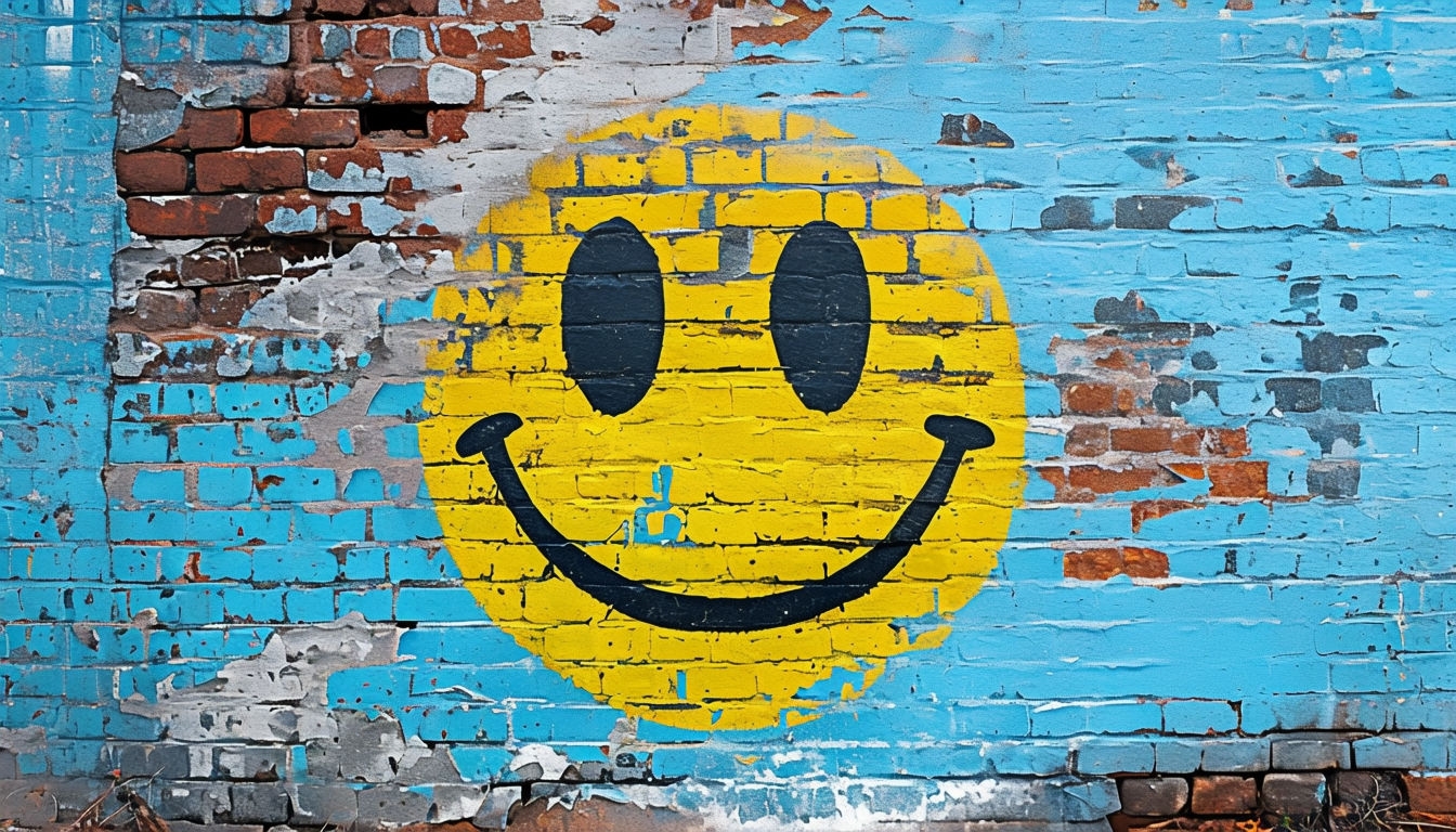 Vibrant Urban Smiley Face Street Art Photograph for Backgrounds