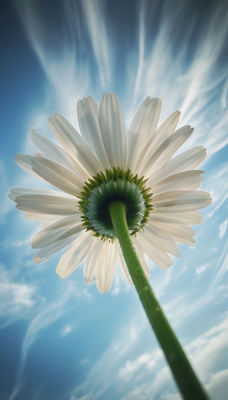Translucent Daisy View from Below Against Blue Sky Mobile Wallpaper