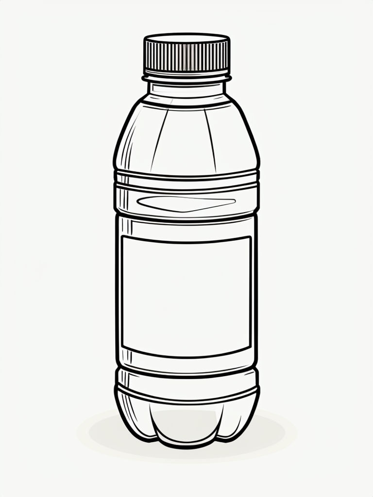 Black and White Line Drawing of a Plastic Bottle Coloring Book Page