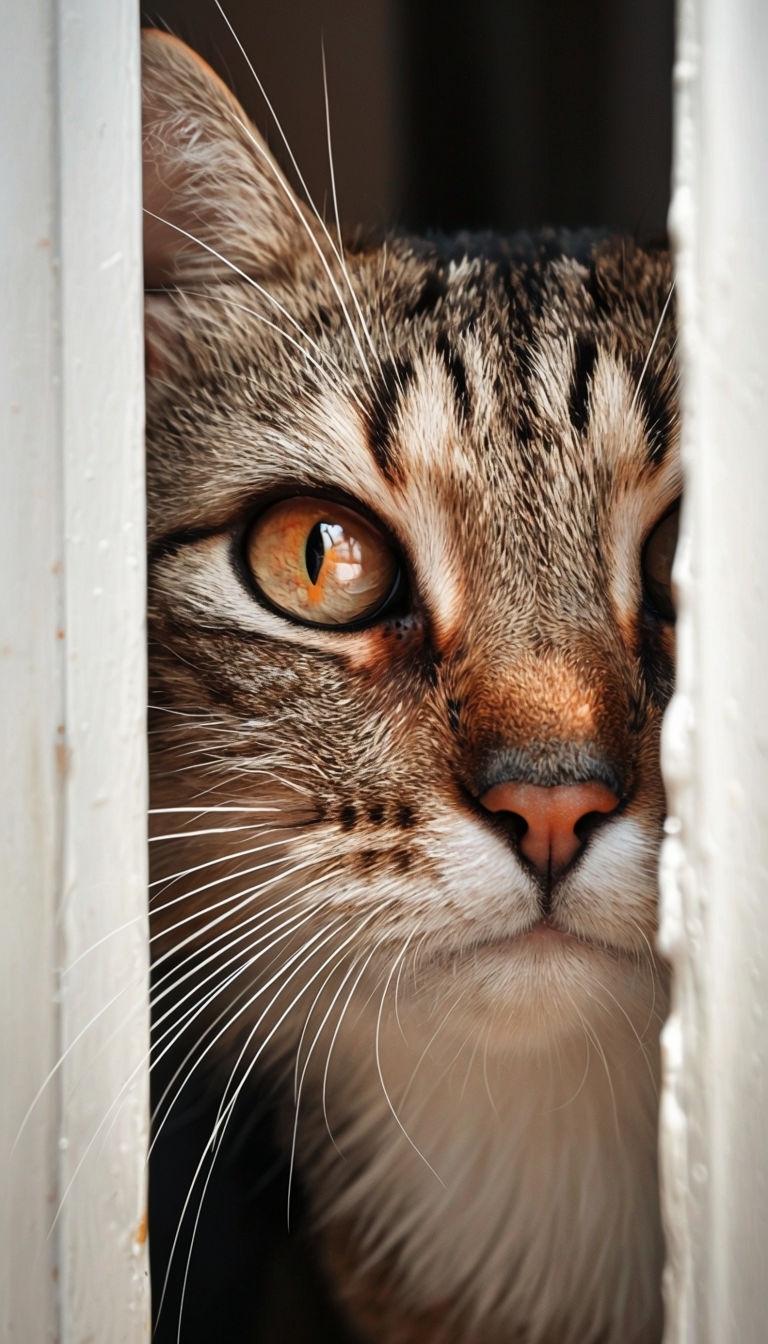Curious Tabby Cat Face Photography with Amber Eyes Mobile Wallpaper