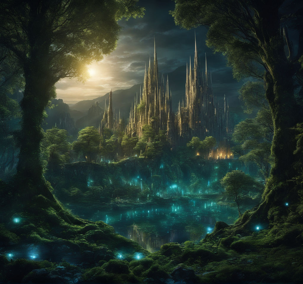 Incredible elven city in the huge forest at night by AJ - Playground