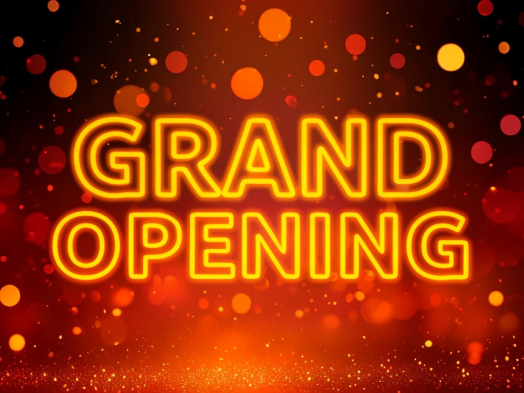 Vibrant Grand Opening Neon Text with Bokeh Background Social Media Post