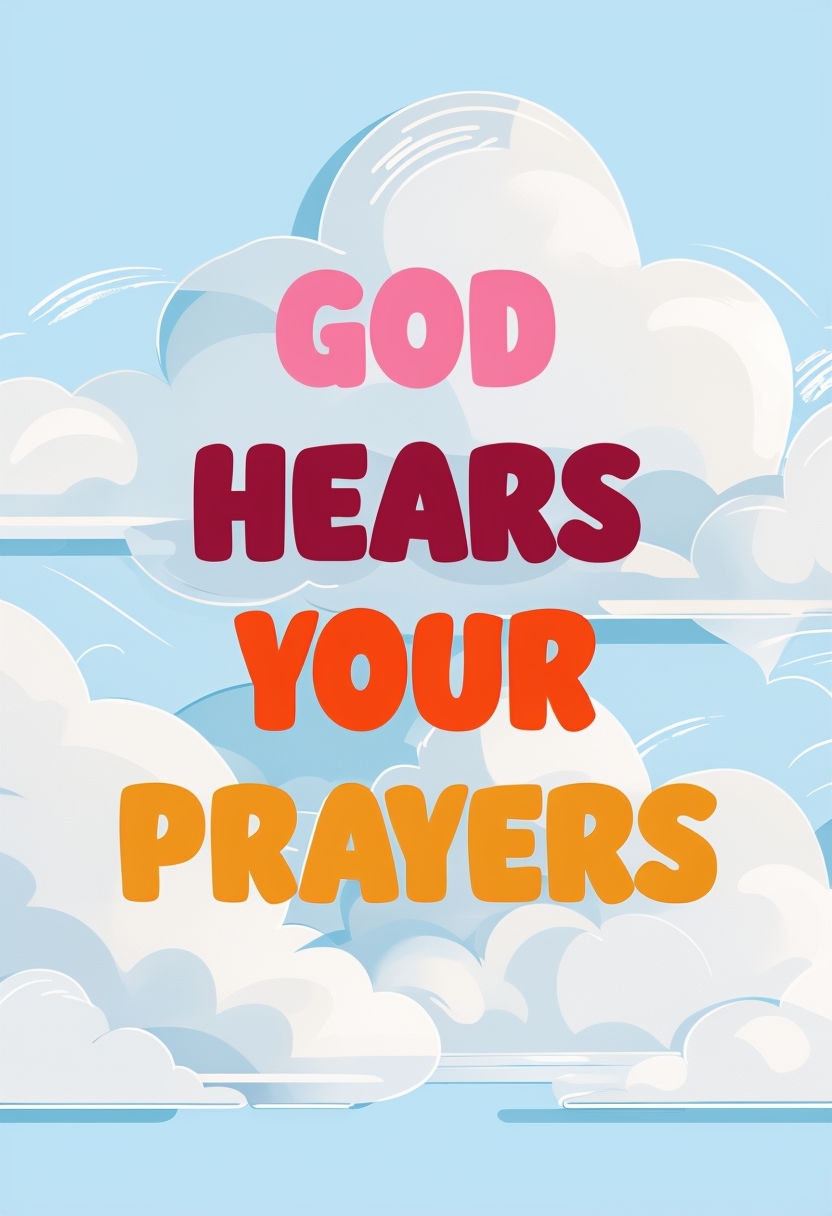 Uplifting 'God Hears Your Prayers' Cloud Illustration Art