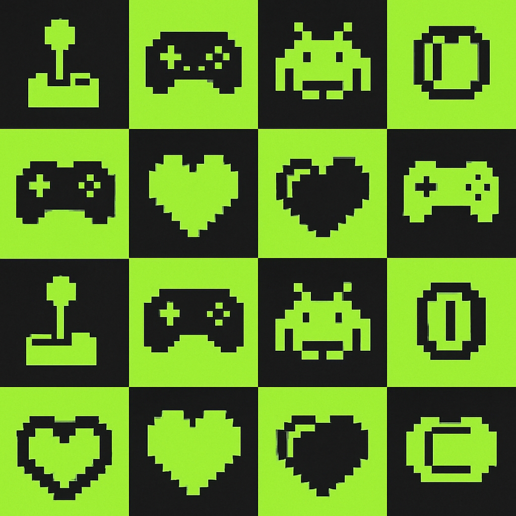 Vibrant Retro Arcade Game Pixel Icons Seamless Pattern