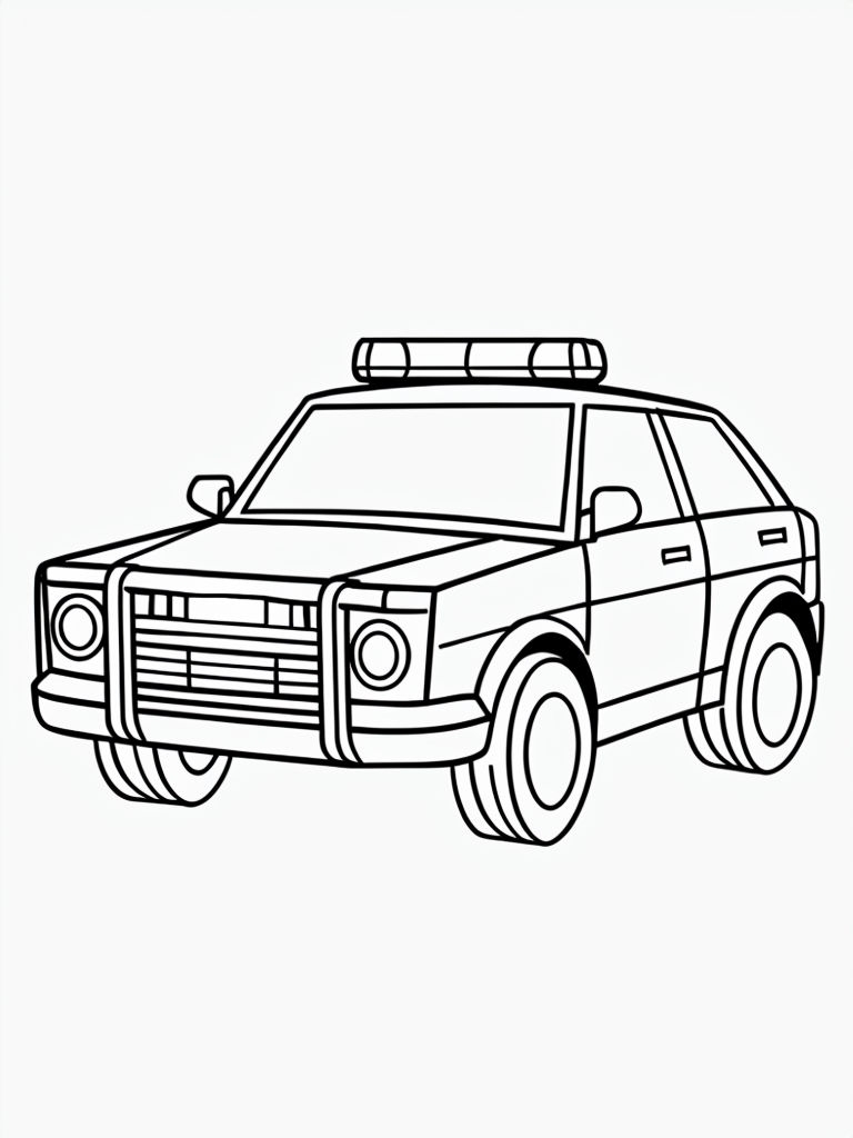 Minimalist Cartoon Police Car Line Drawing Coloring Page