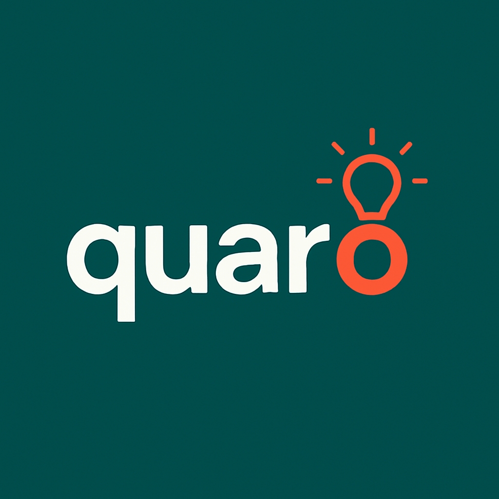Minimalist Quaro Logo with Coral Red Light Bulb Icon