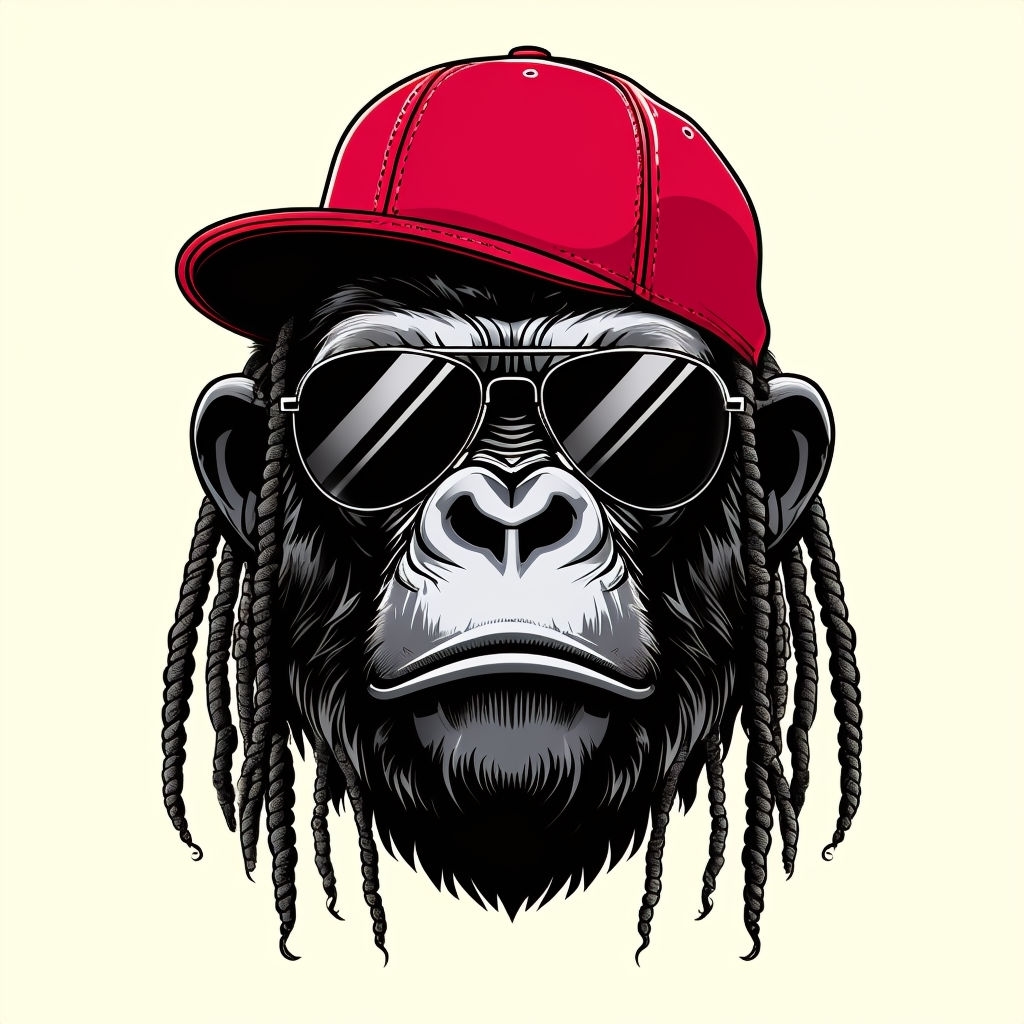 Cool Gorilla Face with Dreadlocks and Red Cap T-Shirt