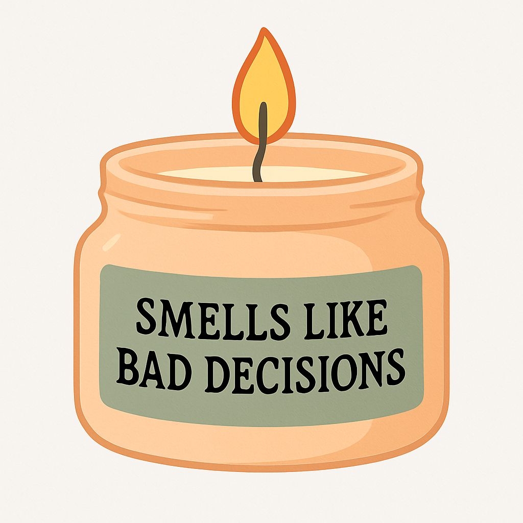 Peach Candle Jar with Humorous Label Sticker