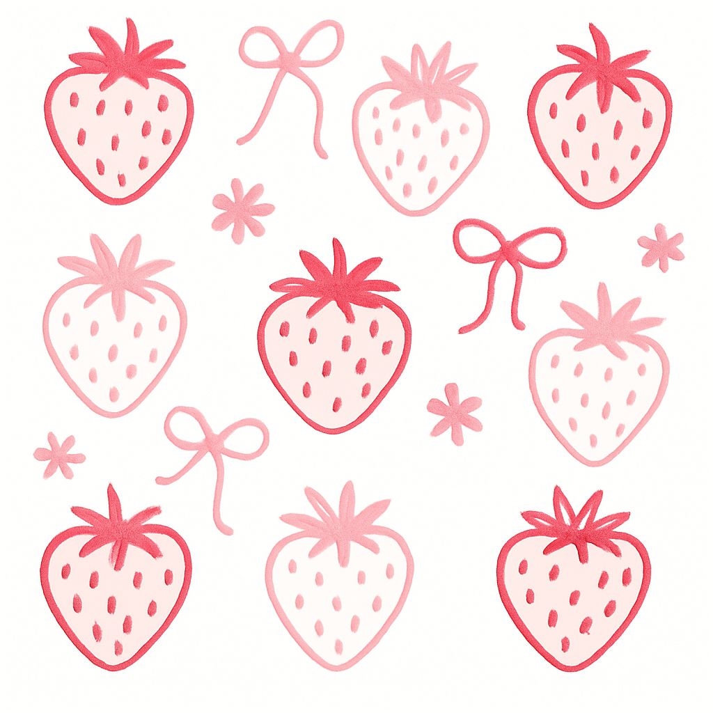 Playful Cartoon Strawberry and Flower Pattern Design Seamless Pattern