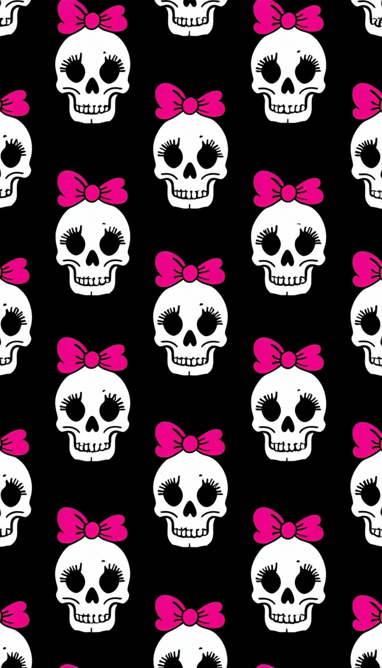Whimsical Skull and Pink Bow Pattern Phone Case Cover
