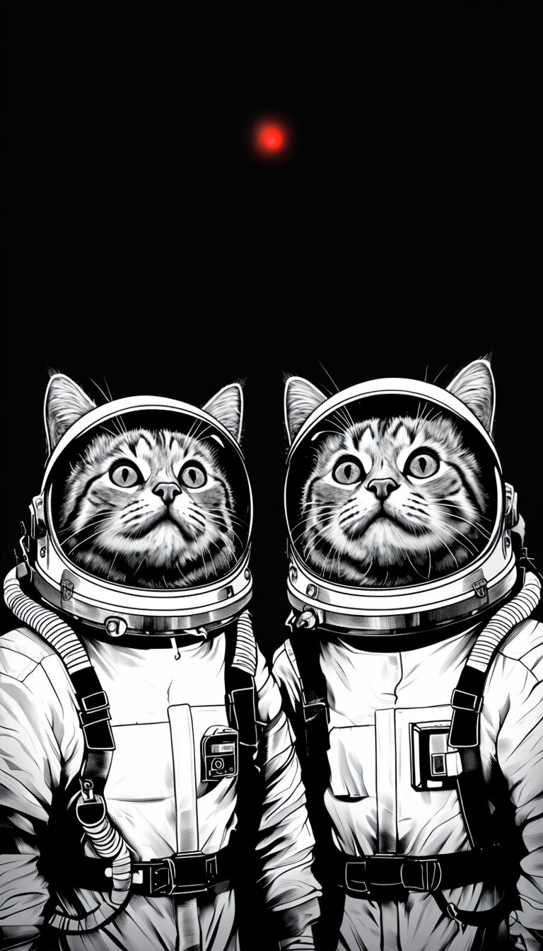 Whimsical Black and White Astronaut Cats in Space Mobile Wallpaper