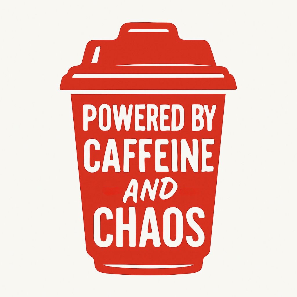 Stylish Red Coffee Cup with Caffeine Chaos Quote Mug
