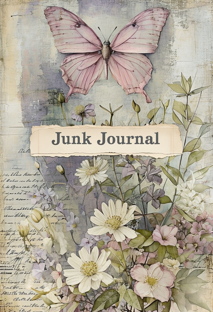 Vintage Pink Butterfly Junk Journal Cover Design EBook Cover