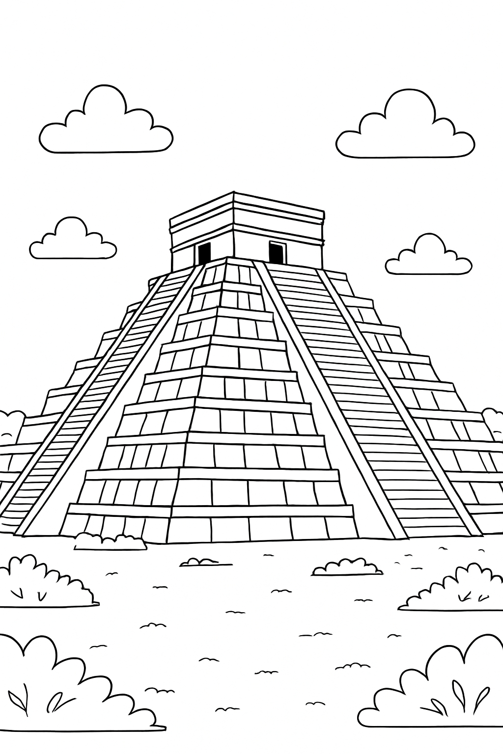Minimalist Step Pyramid Line Drawing for Coloring Book Pages