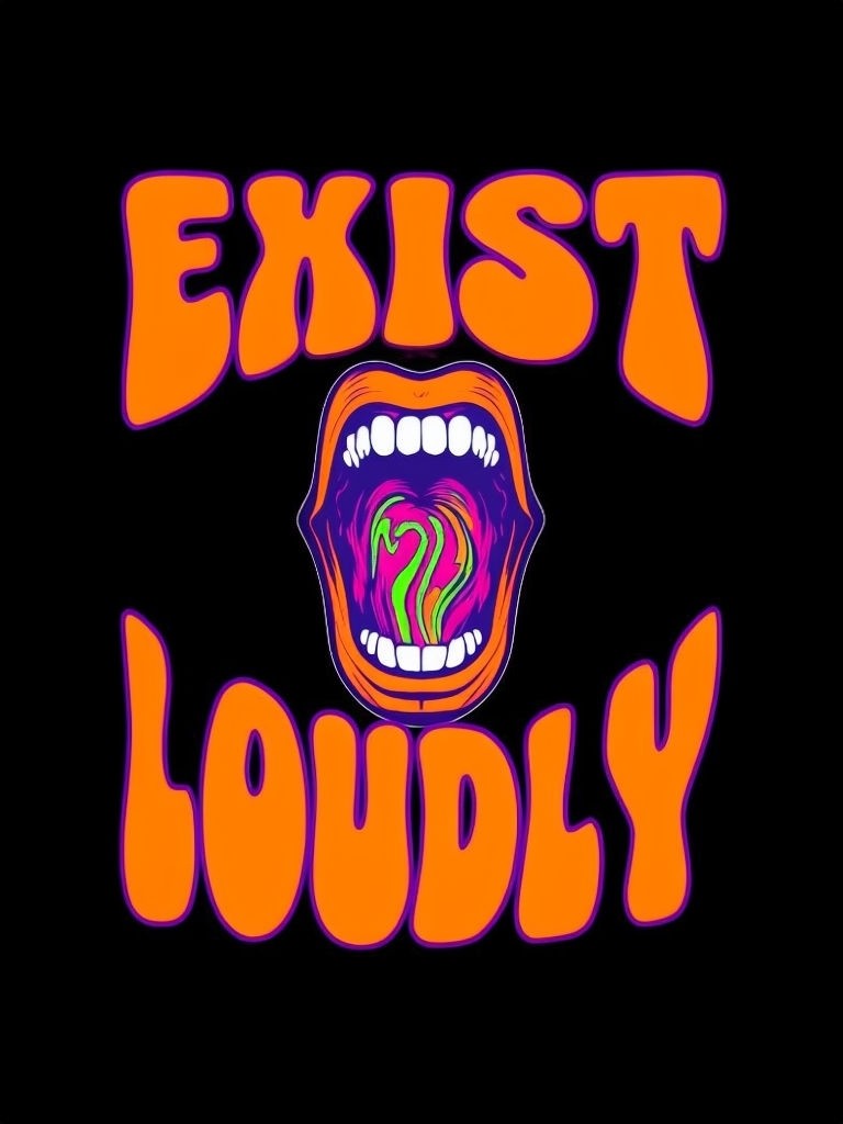 Bold Exist Loudly Psychedelic Mouth Graphic T-Shirt