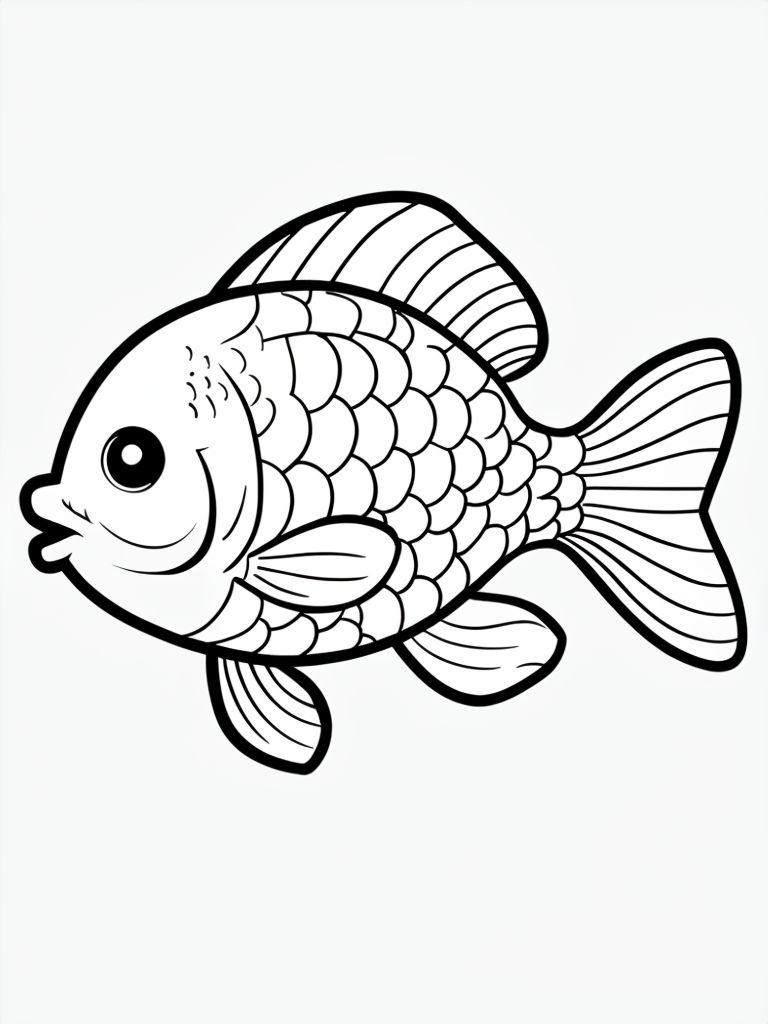 Playful Cartoon Fish Line Drawing for Coloring Book Pages