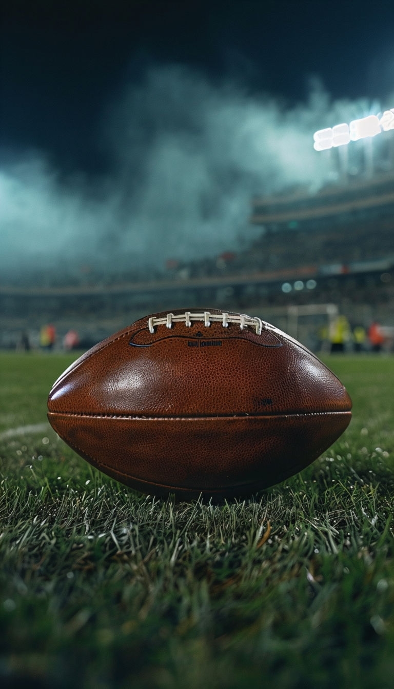 Polished Leather Football Under Stadium Lights Mobile Wallpaper
