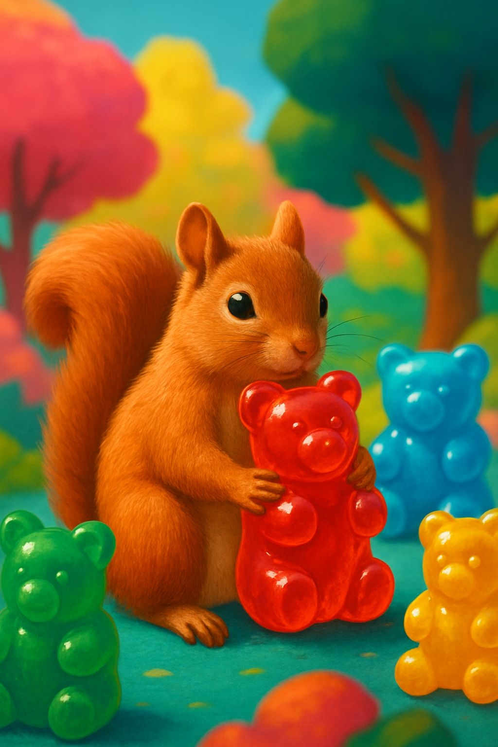 Playful Squirrel with Giant Gummy Bears Art