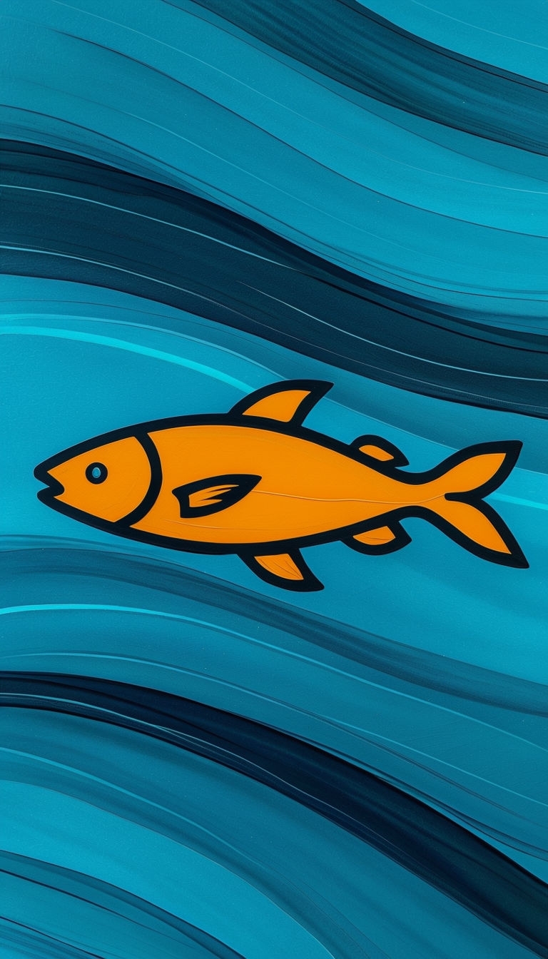 Stylized Orange Fish Swimming Through Ocean Currents Mobile Wallpaper